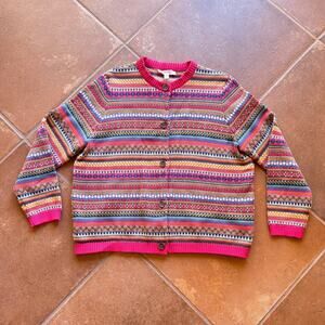 Seasalt Cornwall "Cove Cottage" Fair Isle Organic Cotton Cardigan size 16